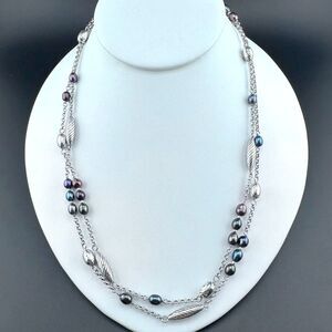 Brighton Peacock Pearl Silver Tone Long Link Beaded Necklace